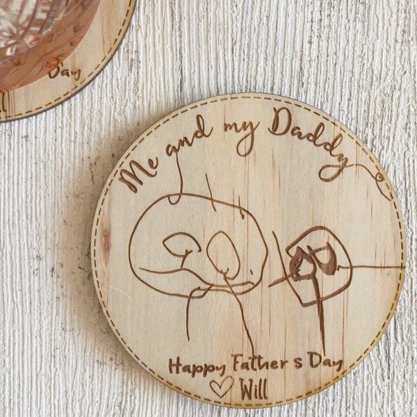 Set of 2 personalised Father's Day wooden drink coasters with your child&#39...