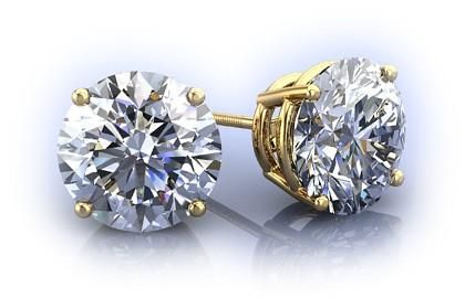Flawless 14K Yellow Gold 4CT Round Cut Russian Lab Diamond Solitaire Earrings