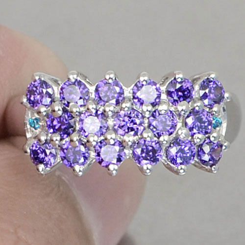 Vintage Natural Round Diamond Cut Purple Amethyst and Blue Apatite 925 Sterling ...