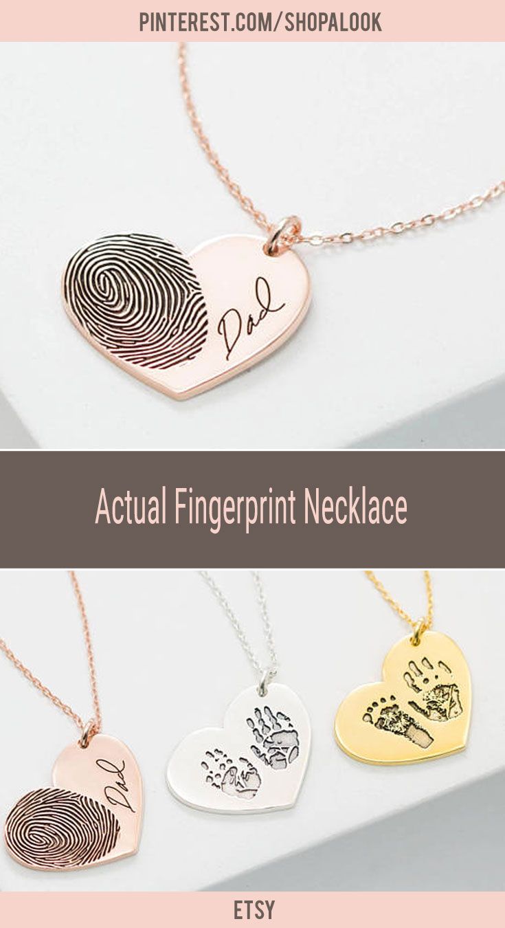 Actual Fingerprint Necklace • Engraved Fingerprints Handwriting Jewelry for mo...