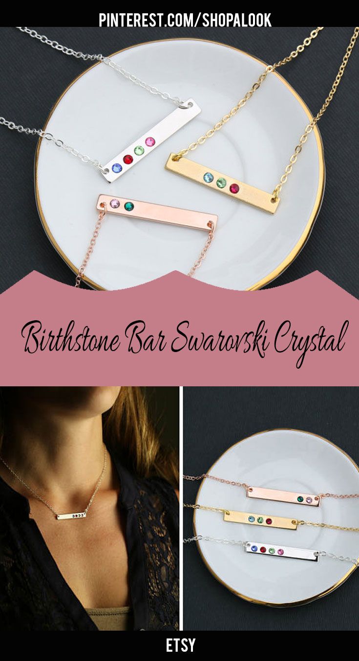 Birthstone Necklace • Mother's Day Gift Birthstone Bar Swarovski Crystal Mom N...