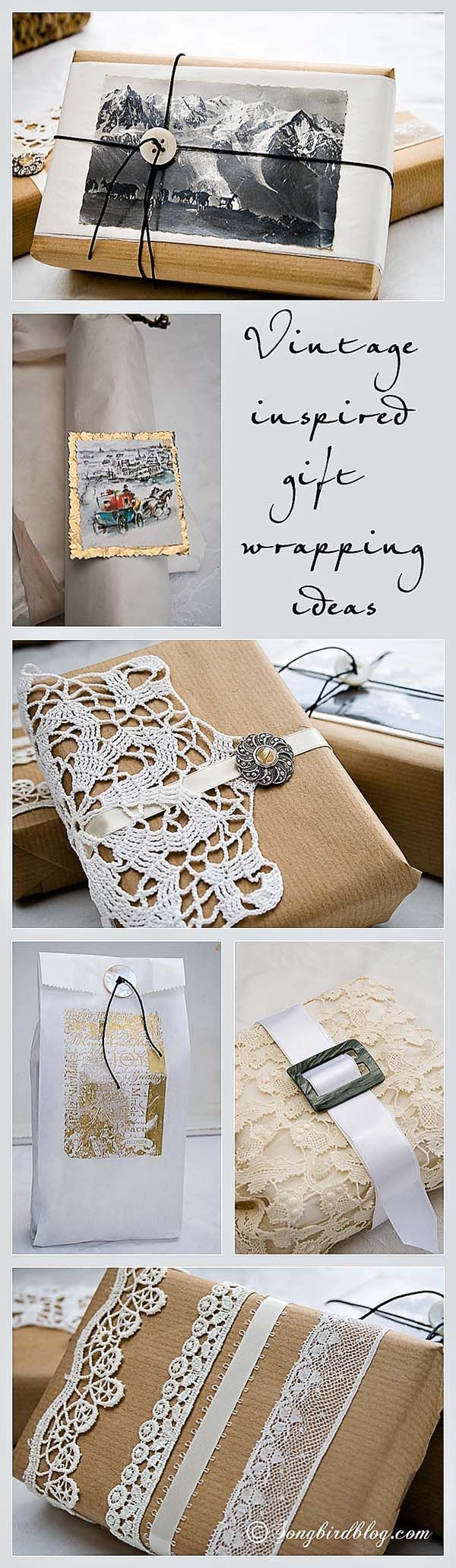 Love this cute idea for vintage gift wrapping!