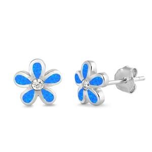 Royal White or Blue Opal Floral Stud Earrings