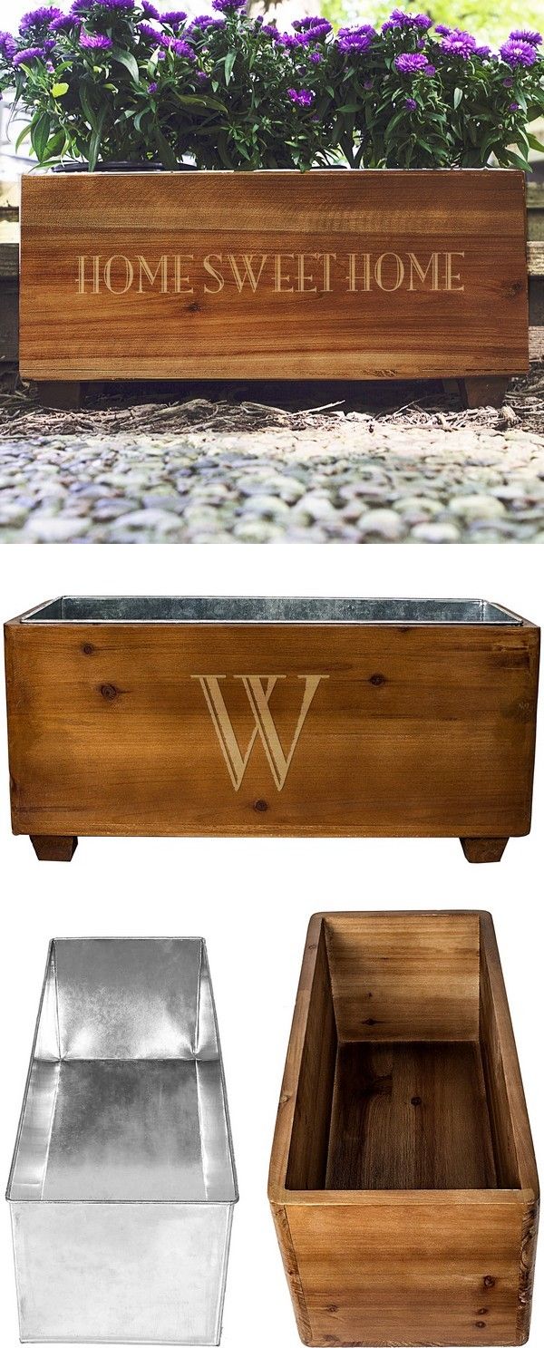 A useful home decor gift, a rustic wood planter box custom engraved with a name,...