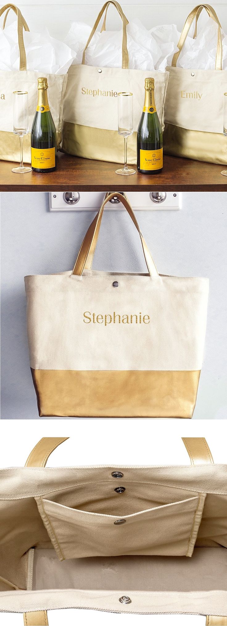 Bridesmaids Gift Idea - Fill canvas totes with a bottle of wine or champagne, a ...
