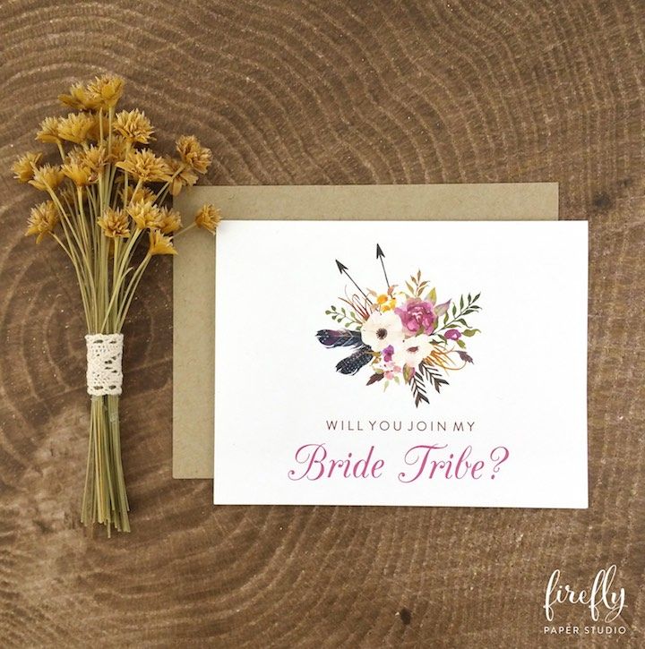 Featured: Firefly Paper Studio; Rustic chic bridal party card bridesmaid gift id...