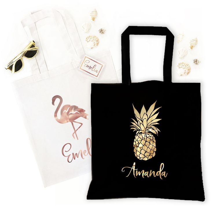 Bridal Shower Gifts Idea - Natural and Black canvas tote bags printed with Pinea...