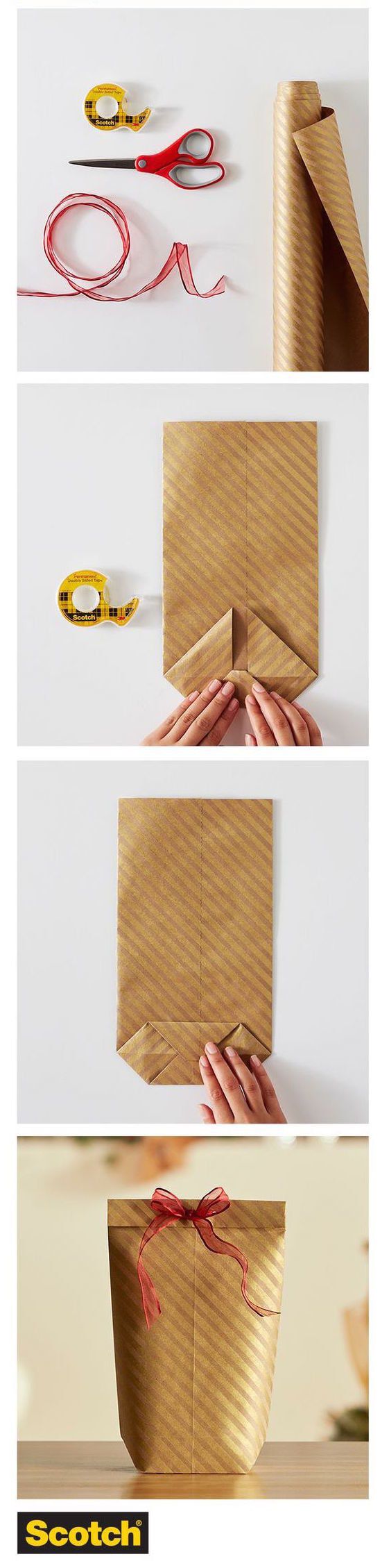 Make this quick gift bag out of wrapping paper when it’s midnight on Christmas...