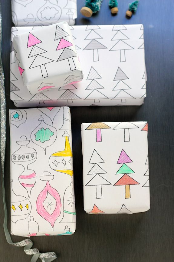 Use plain paper that you've drawn on as wrapping paper