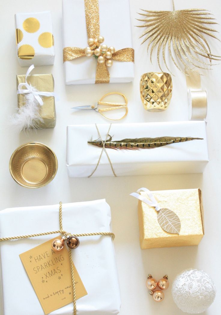 Beautiful white and gold gift wrapping. Inexpensive yet elegant