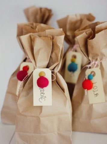 Bright balls and brown paper bag wrapping. Love it.