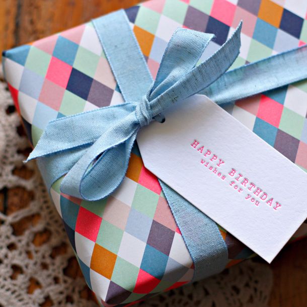 Double sided gift wrap - Floral bouquet / Neon diamonds + Neon Birthday Letterpr...