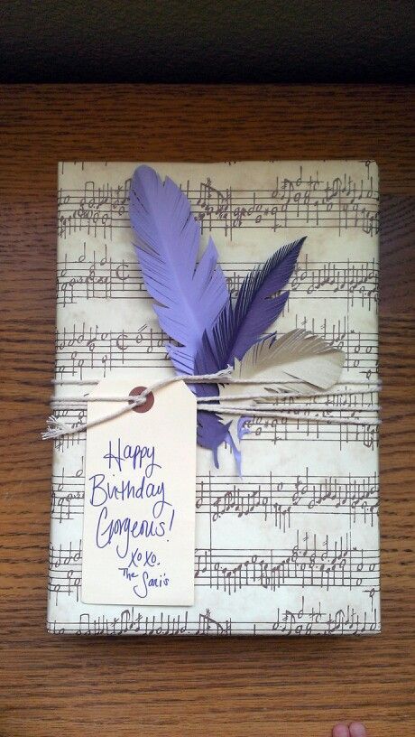 Feathers and music gift wrapping