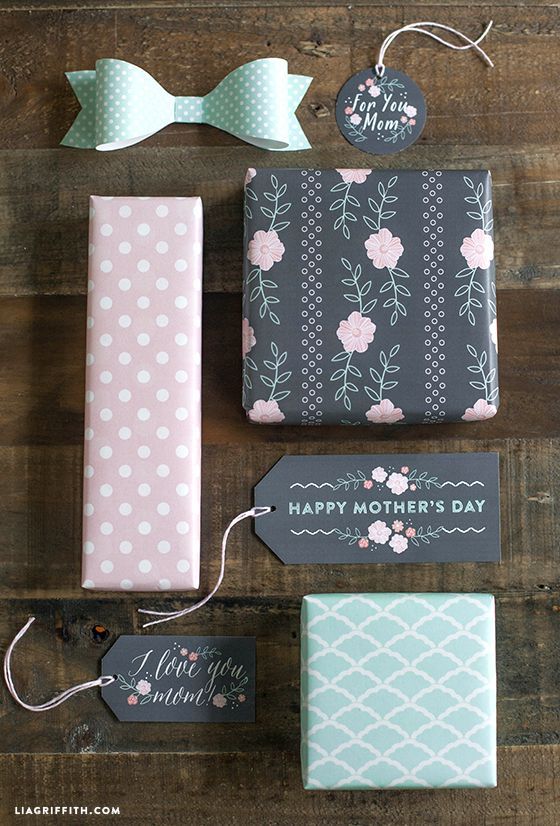 Free Downloadable Printable Mother’s Day Gift Tags, Bow and Gift Wrap in Prett...