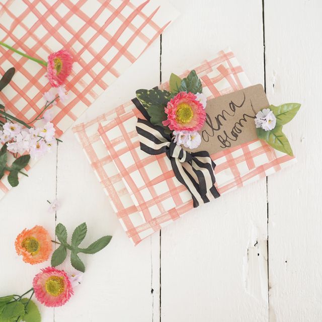 Hand painted gingham gift wrapping
