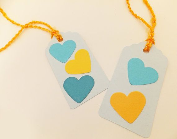 Nine eco-friendly, pastel blue gift tags with hearts! Great for adding some love...