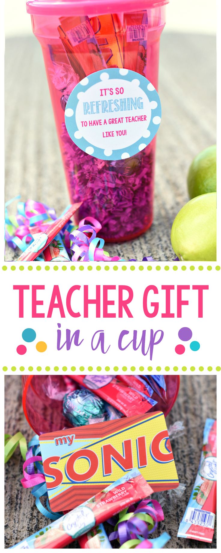 Cute Teacher Appreciation Gift Idea-Fill a cup full of fun for the teacher and a...