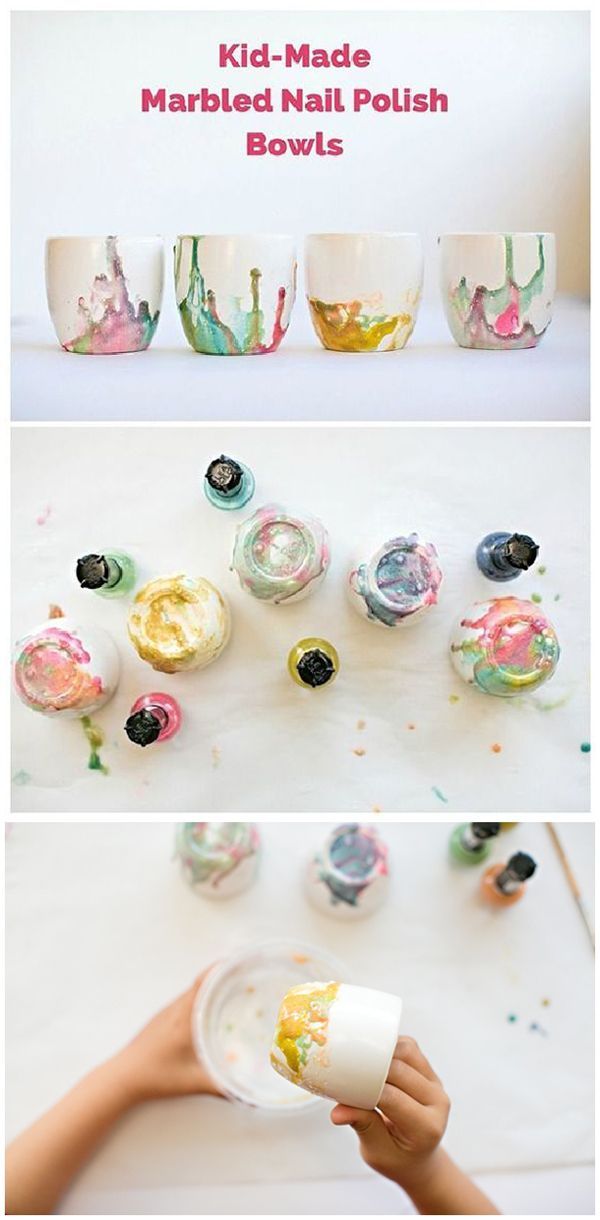 Make beautiful marbled bowls with the kids using nail polish! These make pretty ...