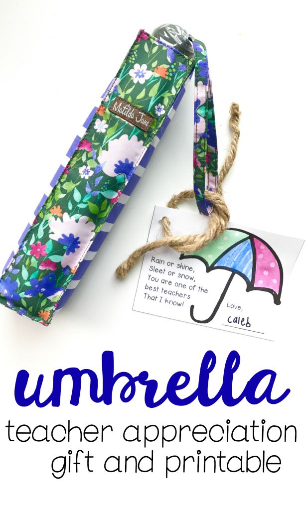 Sweet Teacher Appreciation Gift Idea! Umbrella and Printable Gift Tag. Teacher G...