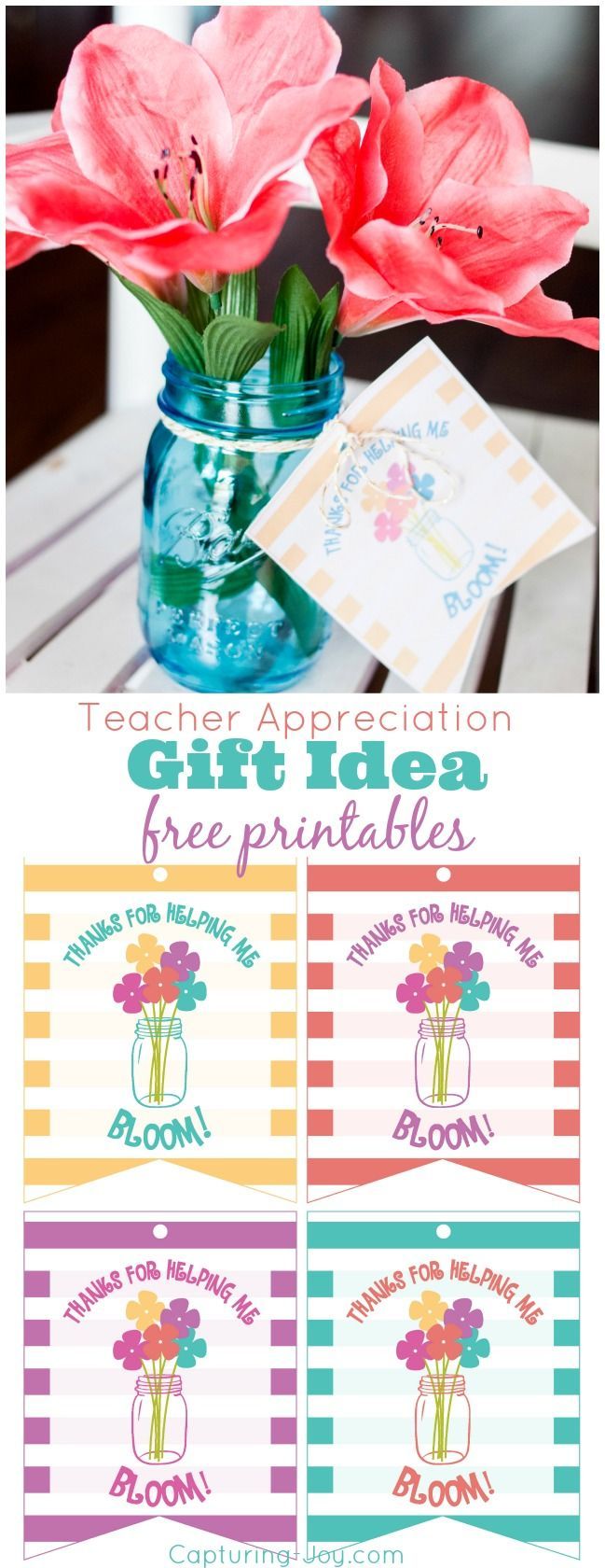 Teacher Appreciation Gift Idea Free Printables in 4 colors. Thank you for helpin...
