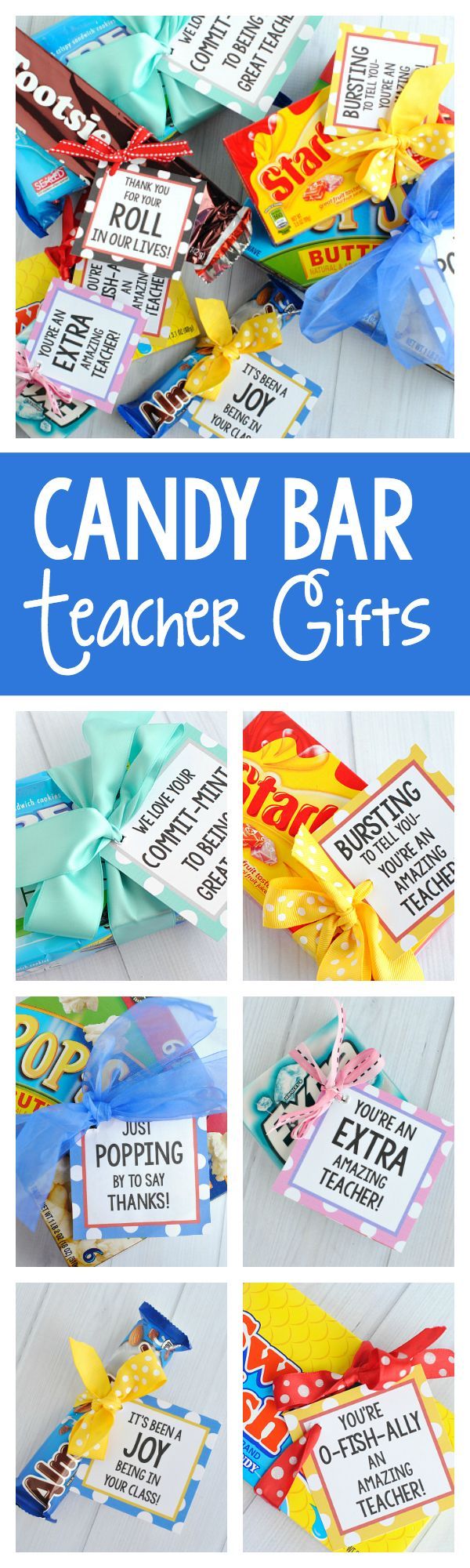 Cute Teacher Gifts and so simple! Add a tag to a candy bar and you're all set to...