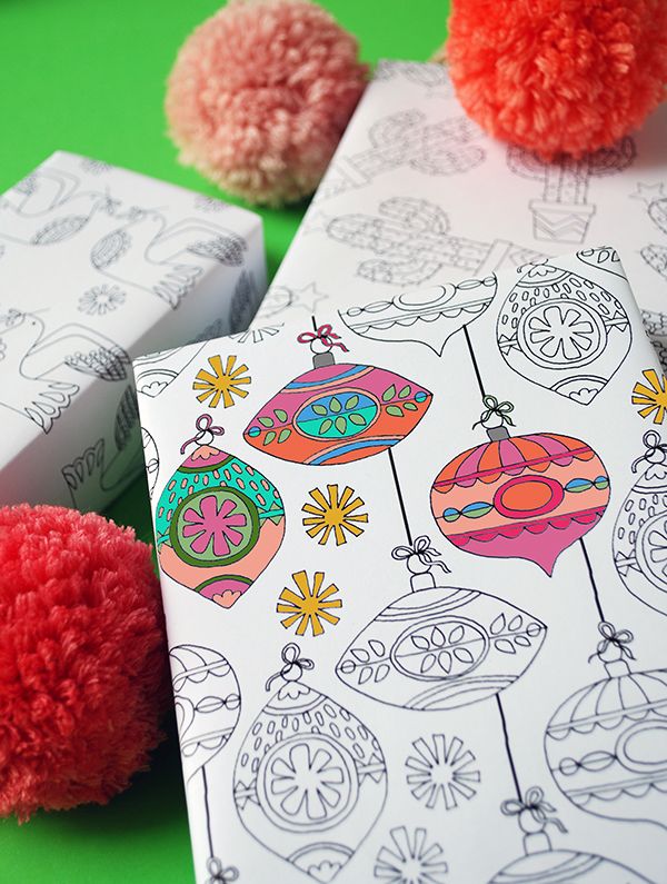 Free printables to colour in: Christmas wrapping paper and gift tags