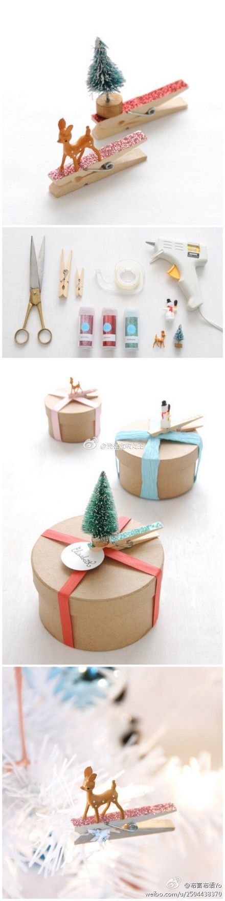 Glittery gift pins made from old ornaments and clothes pins!