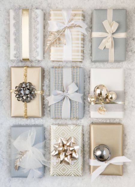 boxwood clippings_christmas gift wrap: grey and gold