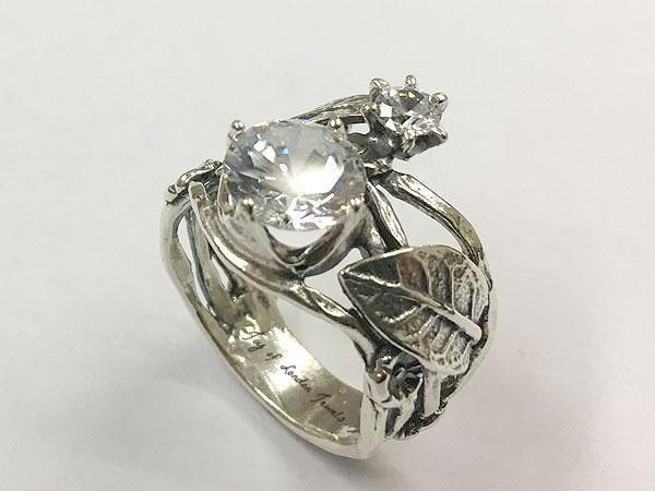 A Handmade 2.9CT Round Cut Russian Lab Diamond Leaf Ring