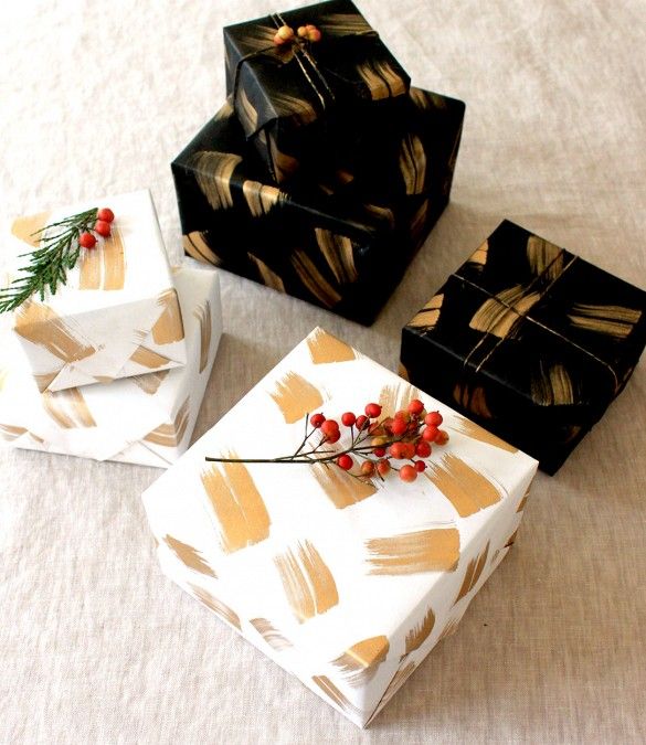 Beautiful black, white and gold holiday wrapping paper