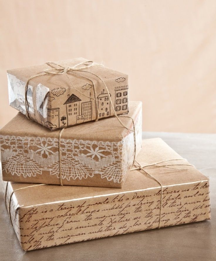 Decorate the sides of gifts wrapped in brown paper.