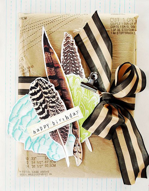 Gift Wrapping Ideas #feathers #paper #ribbon #pattern #gift #wrapping #packaging...