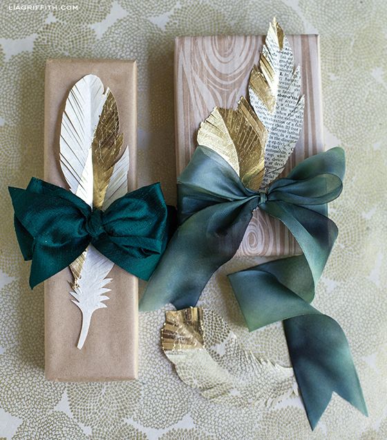 Paper Feathers in Gold ..the perfect Gift Topper