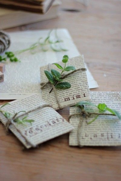 Seed packets made from old books.