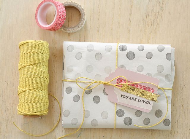 washi tape tag and cute yellow twine