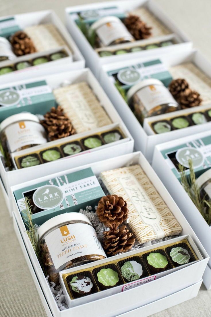 HOLIDAY CLIENT GIFTS// Custom blue and green client holiday gift boxes curated b...