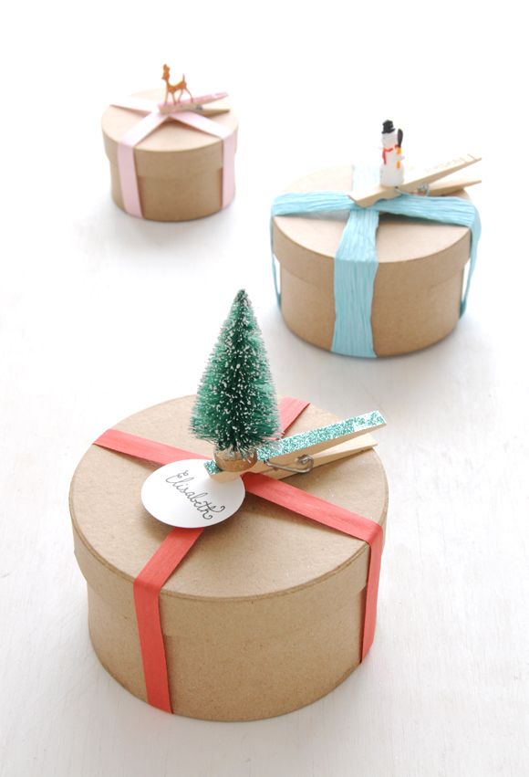 DIY Adorned glittered clothespin gift toppers from Creature Comforts