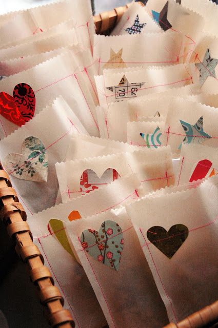 Gift bags with sewn hearts