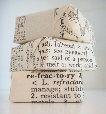 Wrapped in old dictionary paper. #gift #wrapping #simple #vintage #books #presen...