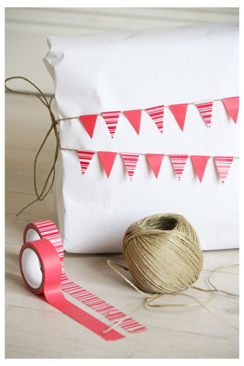 Washi Tape Bunting on white wrapping
