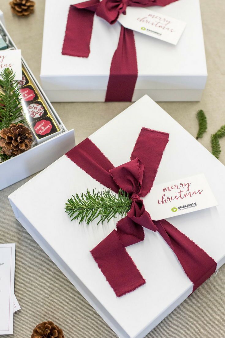 HOLIDAY CLIENT GIFT BOX// White gold green and maroon healthcare consulting comp...
