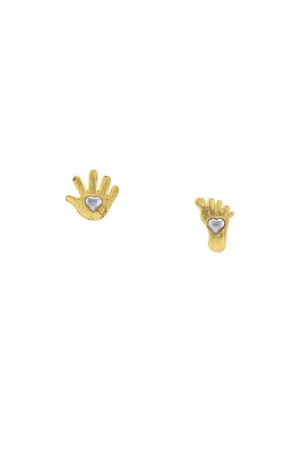 Brushed Yellow Gold & Silver Little Hands and Feet Stud Earrings