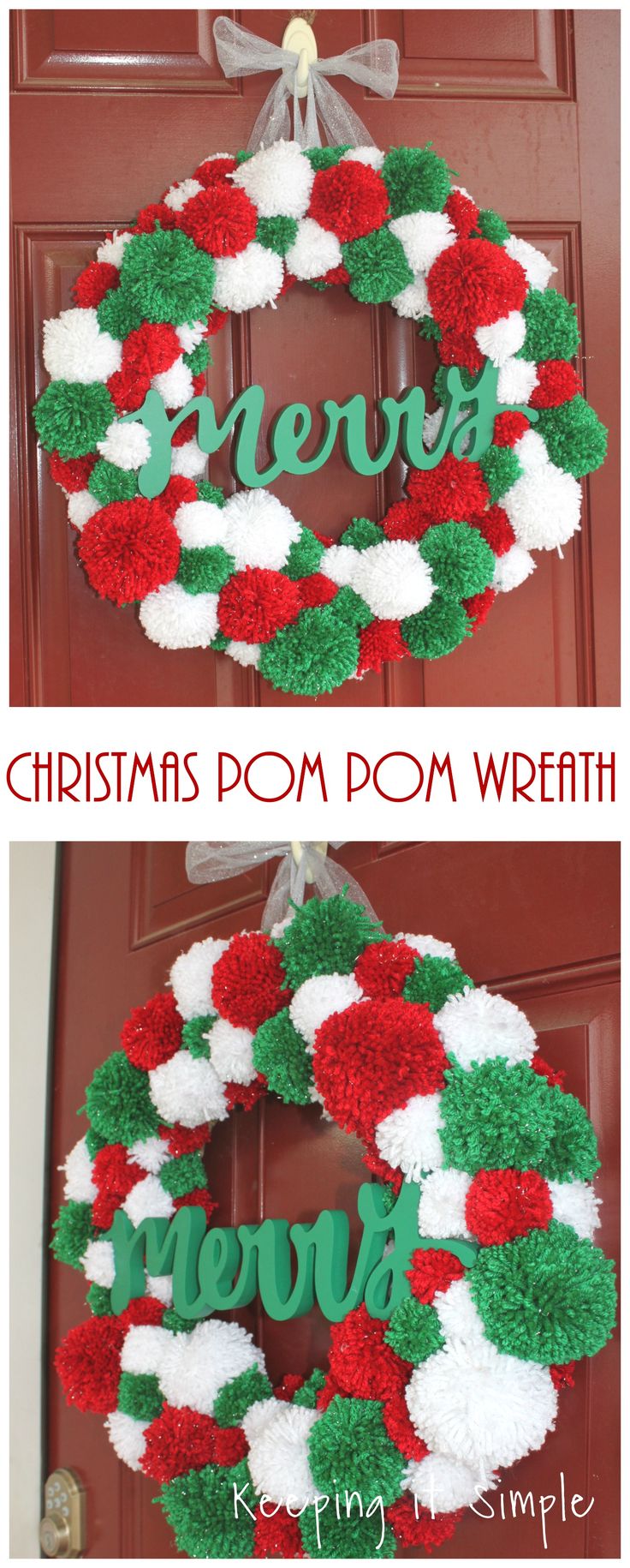 DIY Christmas Pom Pom Wreath- How to make Pom Poms • Keeping it Simple