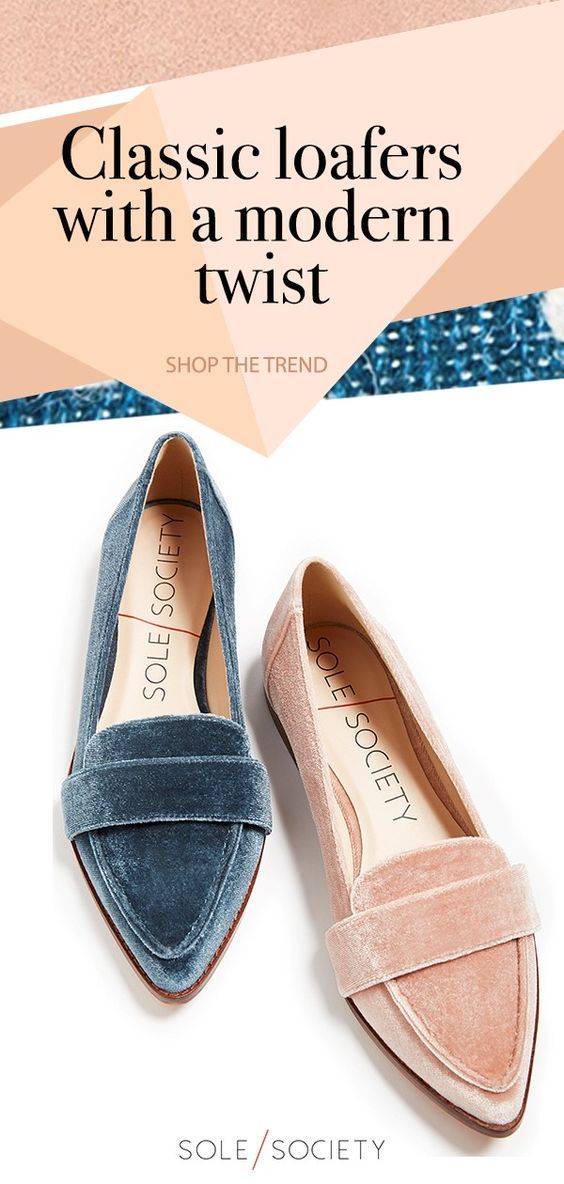 Bring a modern appeal to your look with the Edie loafer in blue and pink velvet....