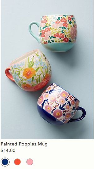 Colorful cups with pretty floral prints. #floral #mugs