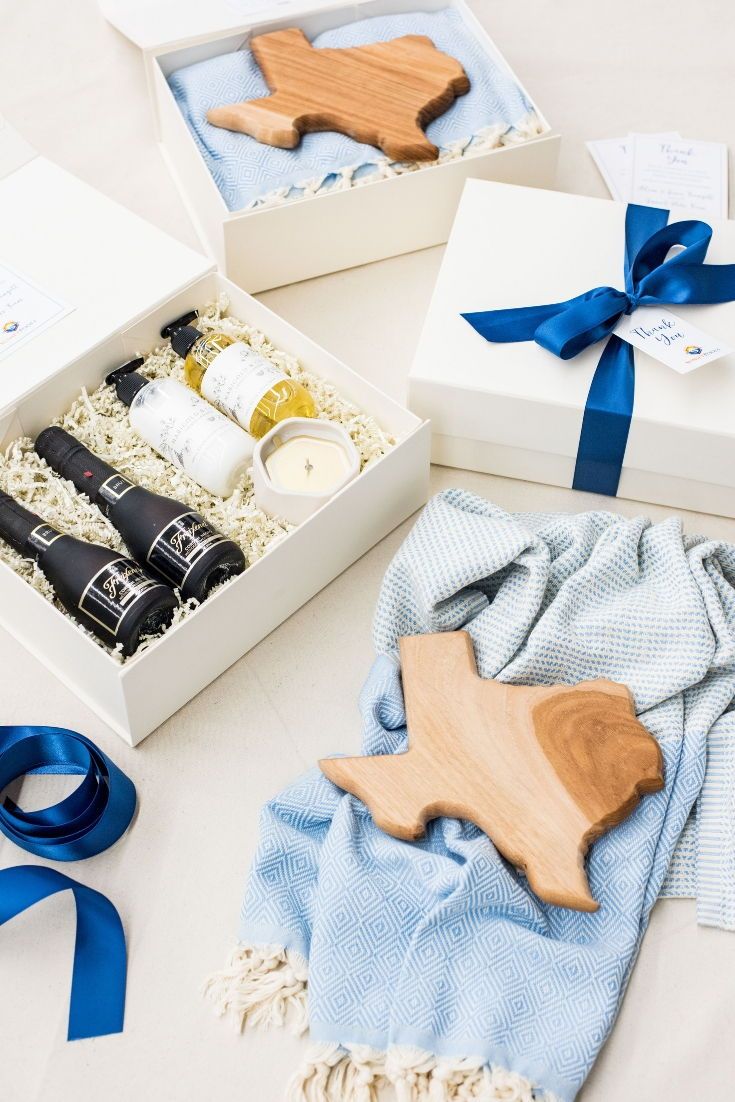 CLIENT GIFT BOX// Blue and white Texas inspired 'Thank You' gift boxes custom de...