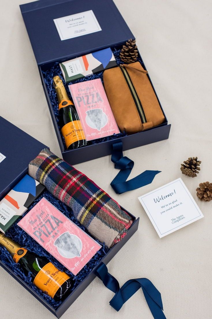 CORPORATE EVENT GIFT BOX// Navy and orange holiday inspired custom corporate eve...