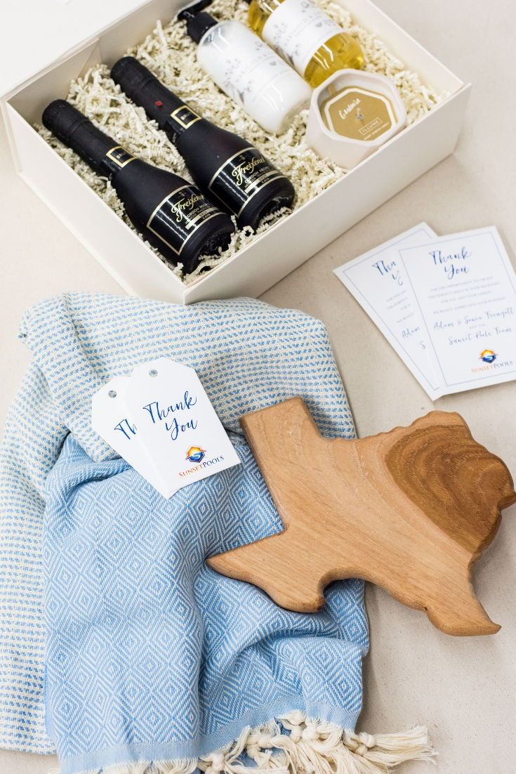 CLIENT GIFT BOX// Blue and white Texas inspired 'Thank You' gift boxes custom de...