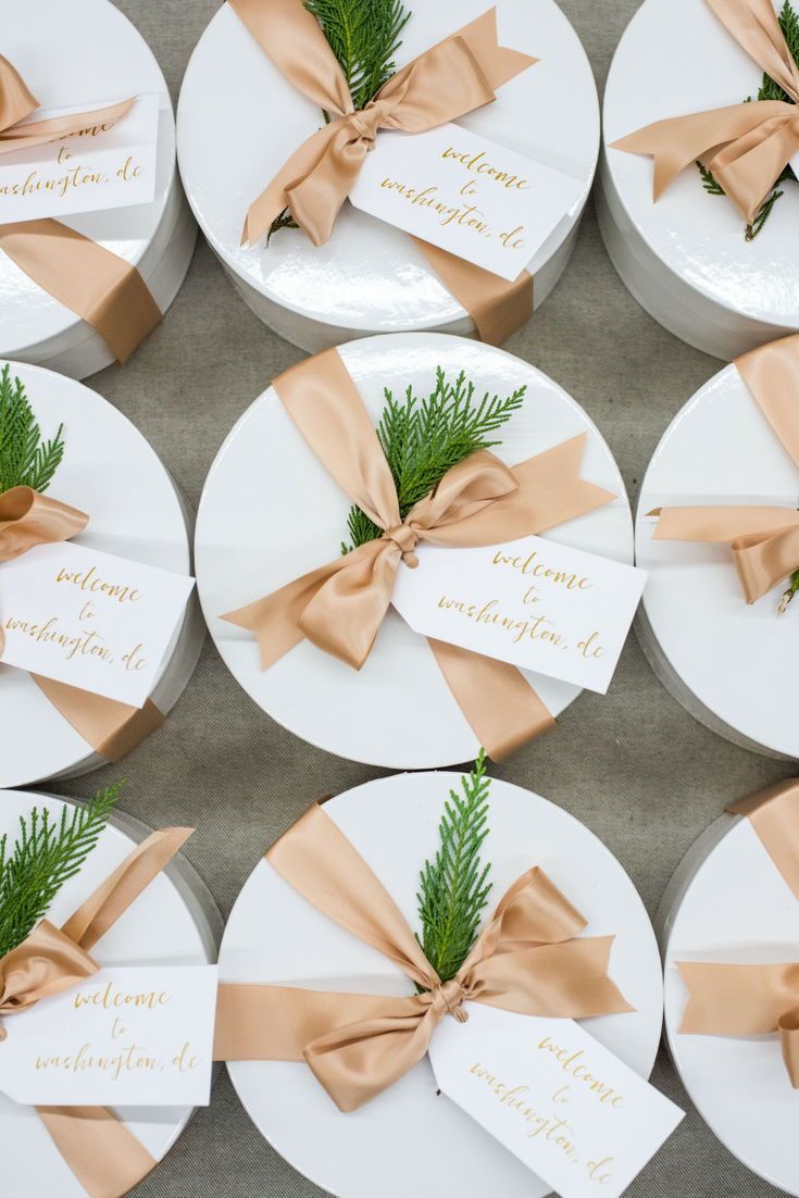 WELCOME GIFT BOXES// Welcome guests to Washington, DC with luxury white and gold...