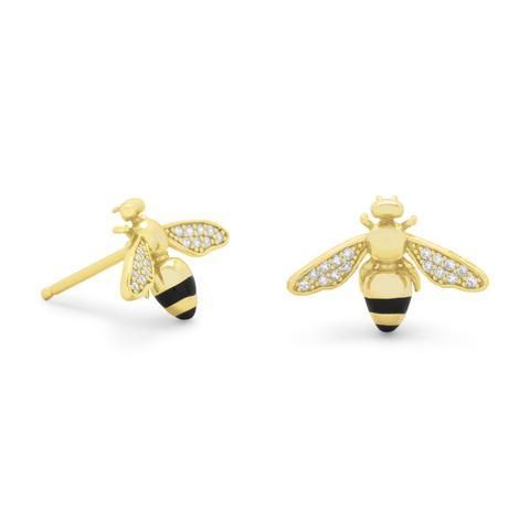 14K Yellow Gold & Cubic Zirconia Bumble Bee Stud Earrings